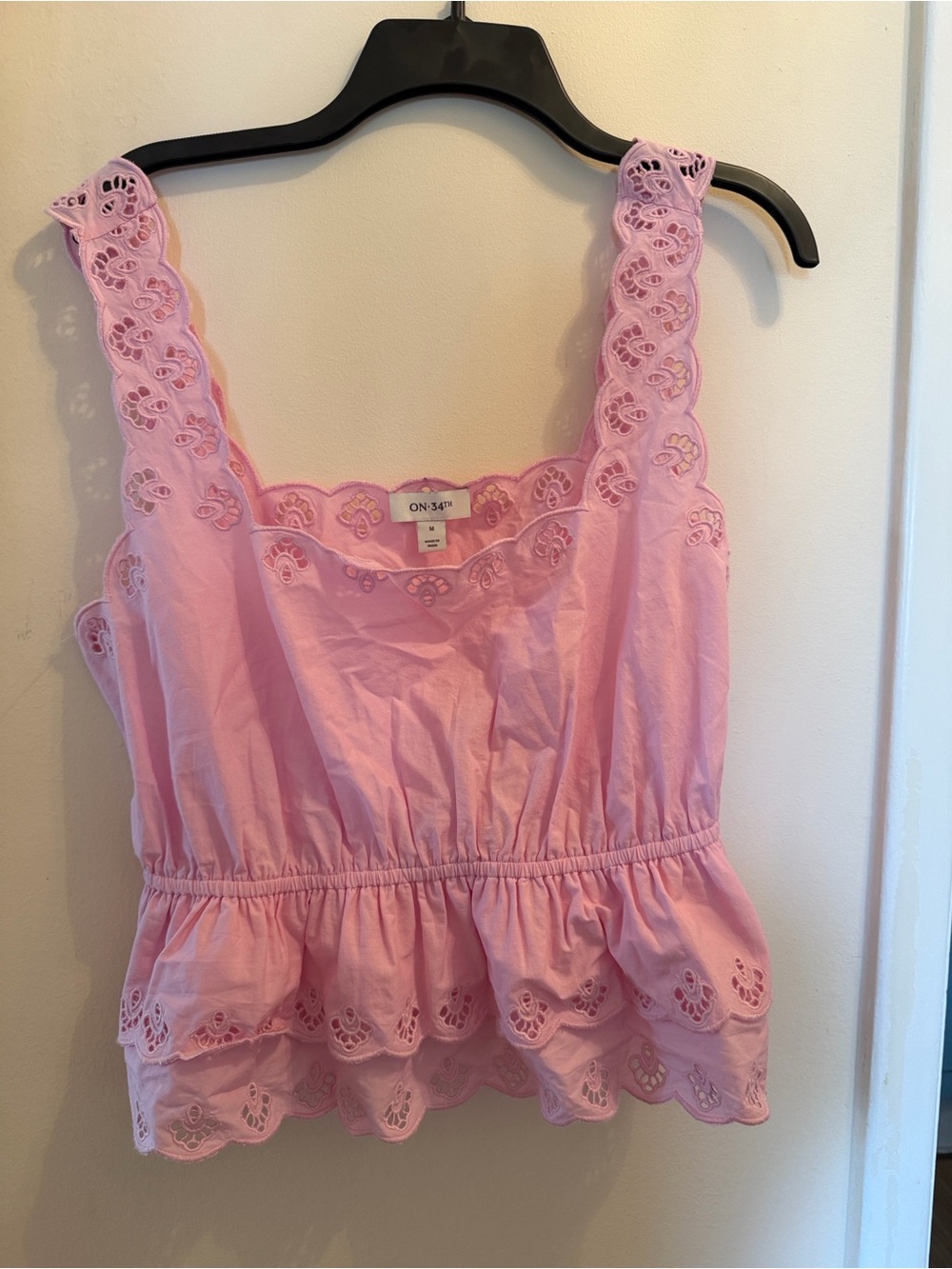 NEW on 34th Pink Eyelet Peplum Tank Top - Women M